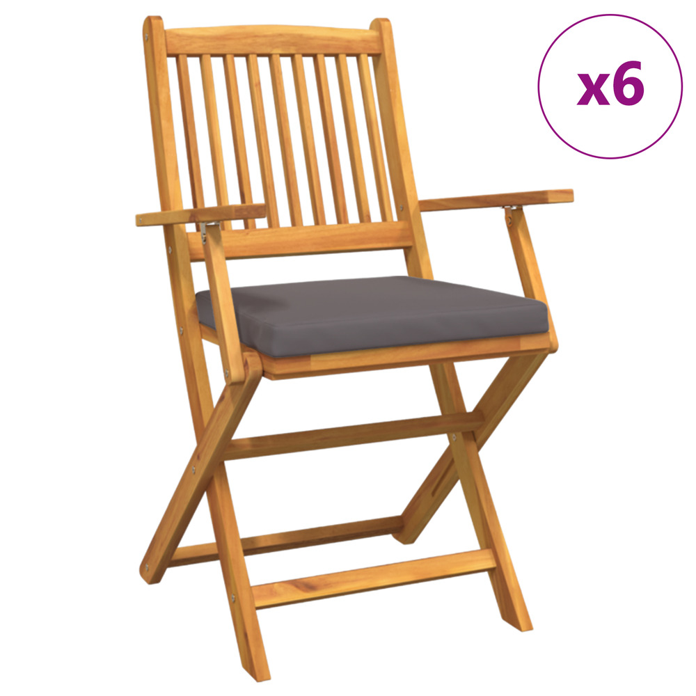 Chaises de jardin pliantes avec coussin gris 6 pièces en bois d'acacia massif