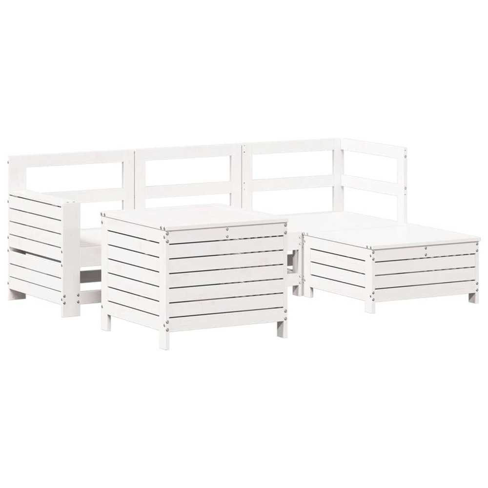 Salon de jardin 5 pcs blanc bois massif de pin
