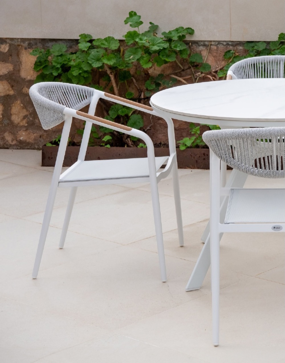 Fauteuils à manger en aluminium - venus - finition blanche - tissu textilène blanc - set de 2