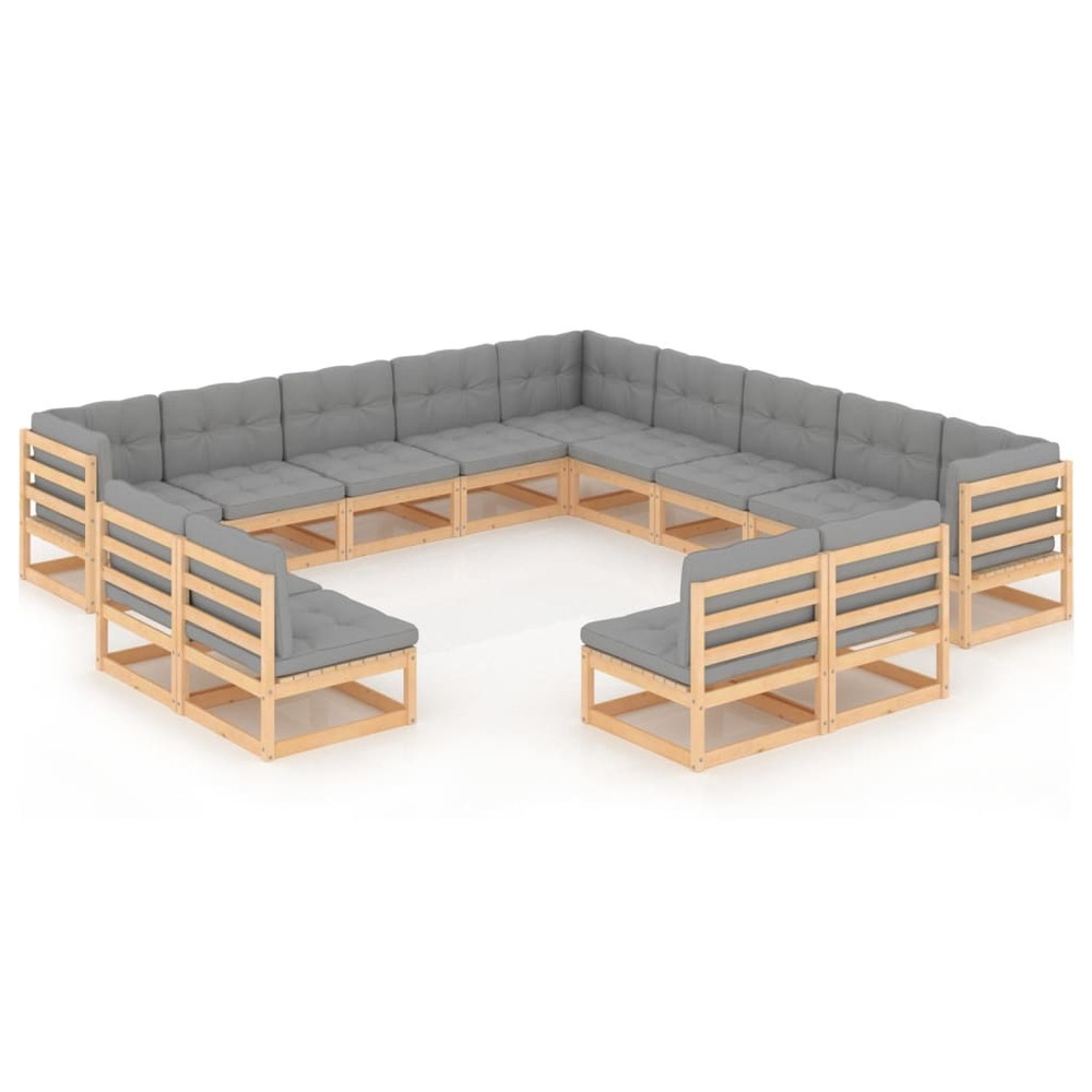 Salon de jardin meuble d'extérieur ensemble de mobilier 13 pièces avec coussins bois de pin massif