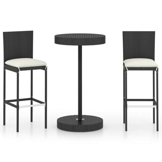 Ensemble de bar de jardin 3 pcs et coussins résine tressée noir