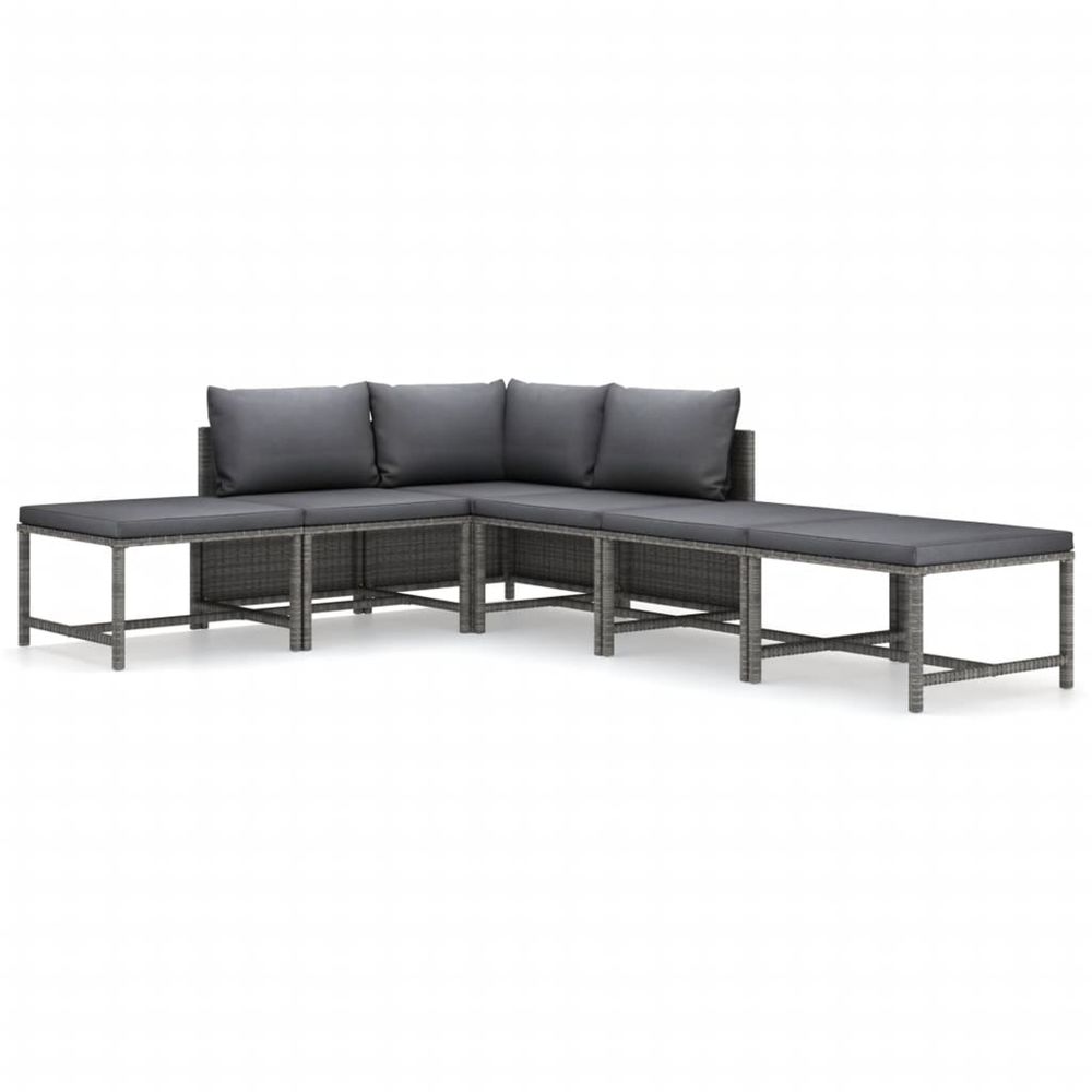 Salon de jardin 6 pcs avec coussins résine tressée gris