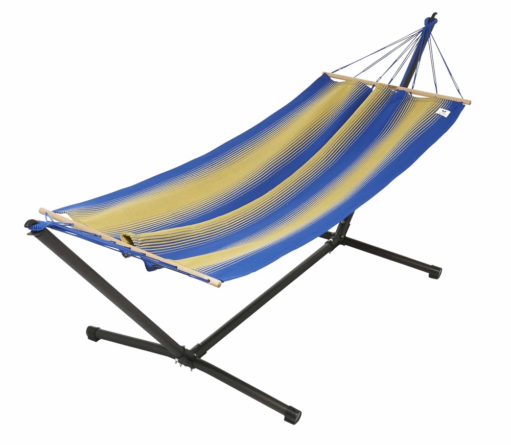 Set Hamac coloris or bleu + support métal - set MétaliK Kolor - certifié fsc 100% 300x100cm