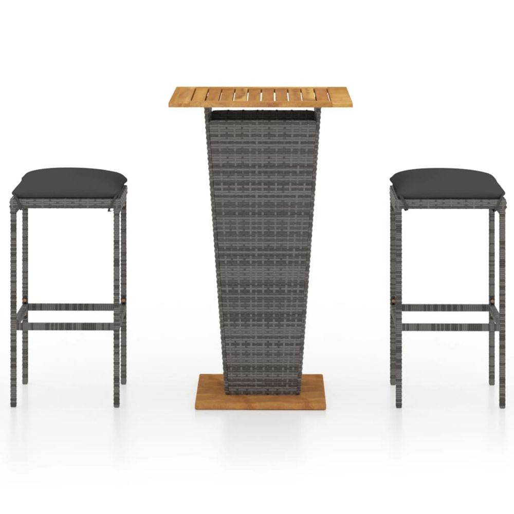 Ensemble de bar de jardin 3 pcs et coussins résine tressée gris