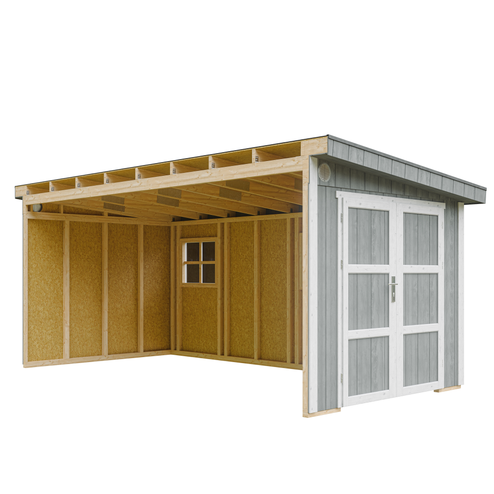 Abri de jardin qualité premium 11,47 m² - h231x248x530 cm - sans plancher e paroi latérale - timbela m940b-cavern steel