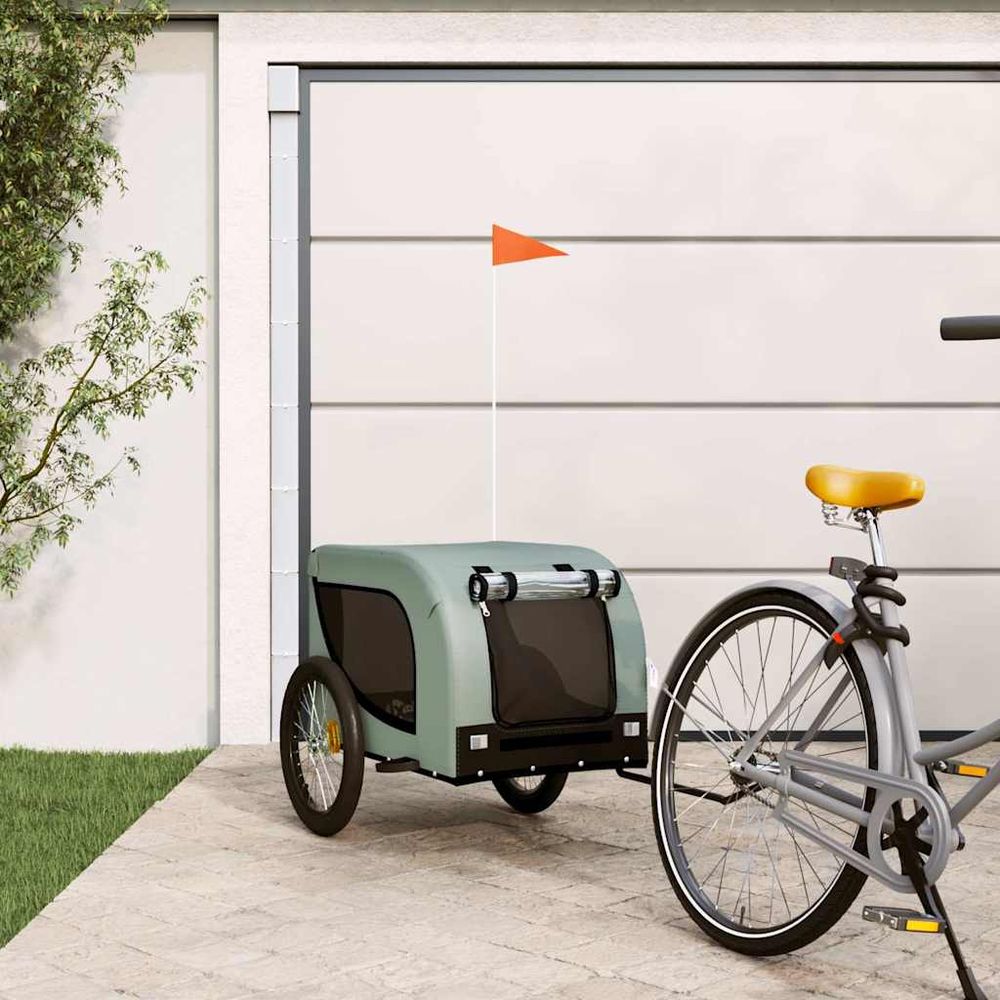 Remorque vélo grand chien tissu oxford cadre fer pour voyage gris