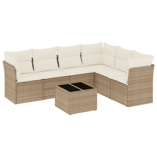 Salon de jardin avec coussins 7 pcs beige résine tressée
