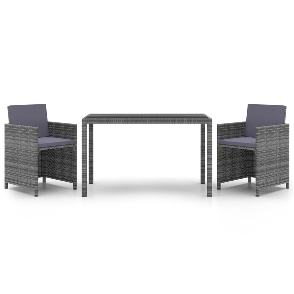 Ensemble à manger de jardin coussins 3pcs résine tressée gris