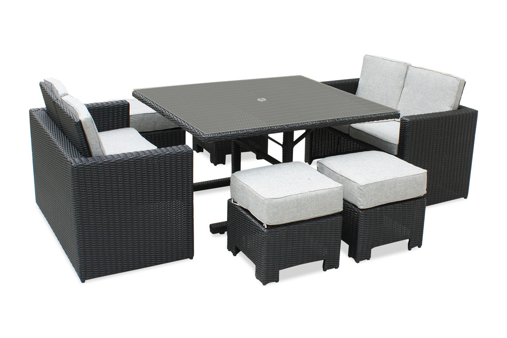 Ensemble repas de jardin encastrable 8 places en résine tressée noire