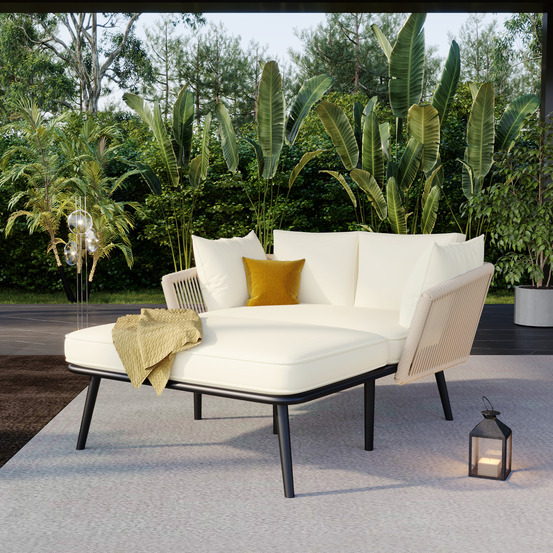 Canapé de jardin confortable : coussins amovibles lavables, beige, idéal pour balcon et terrasse