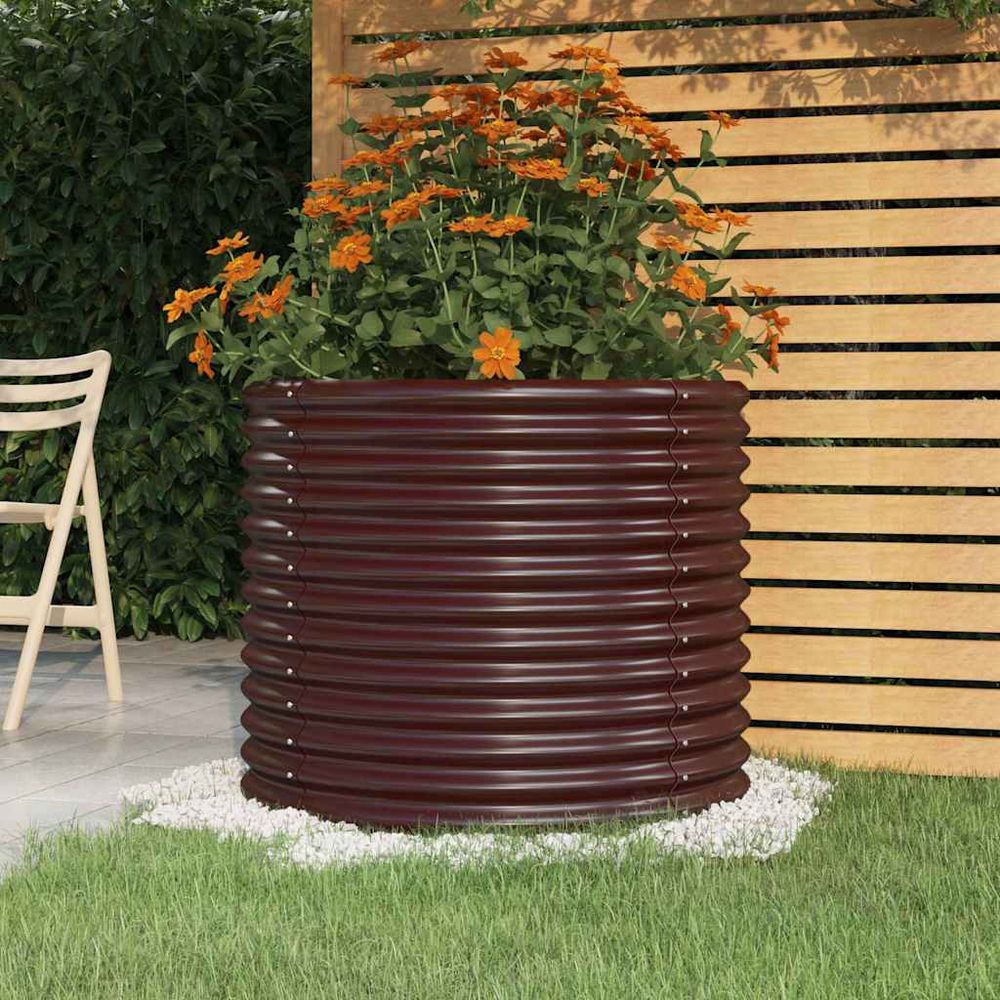 Jardinière surélevée ronde acier galvanisé pour jardin balcon marron 80x68 cm