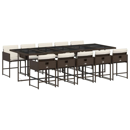 Ensemble à manger de jardin et coussins 11 pcs marron rotin