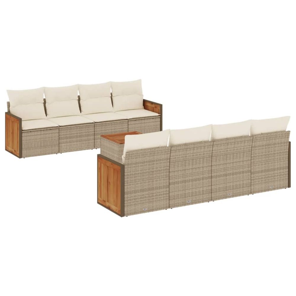 Salon de jardin avec coussins 9 pcs beige résine tressée