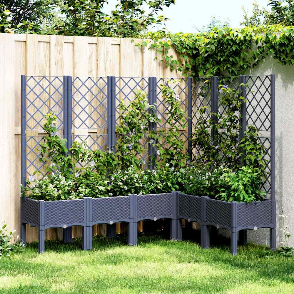 Grande jardinière surélevée treillis pp pour plantes grimpantes bleu gris 160x120 cm
