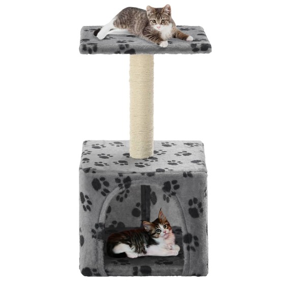 Arbre à chat avec griffoirs en sisal 55 cm gris motif de pattes