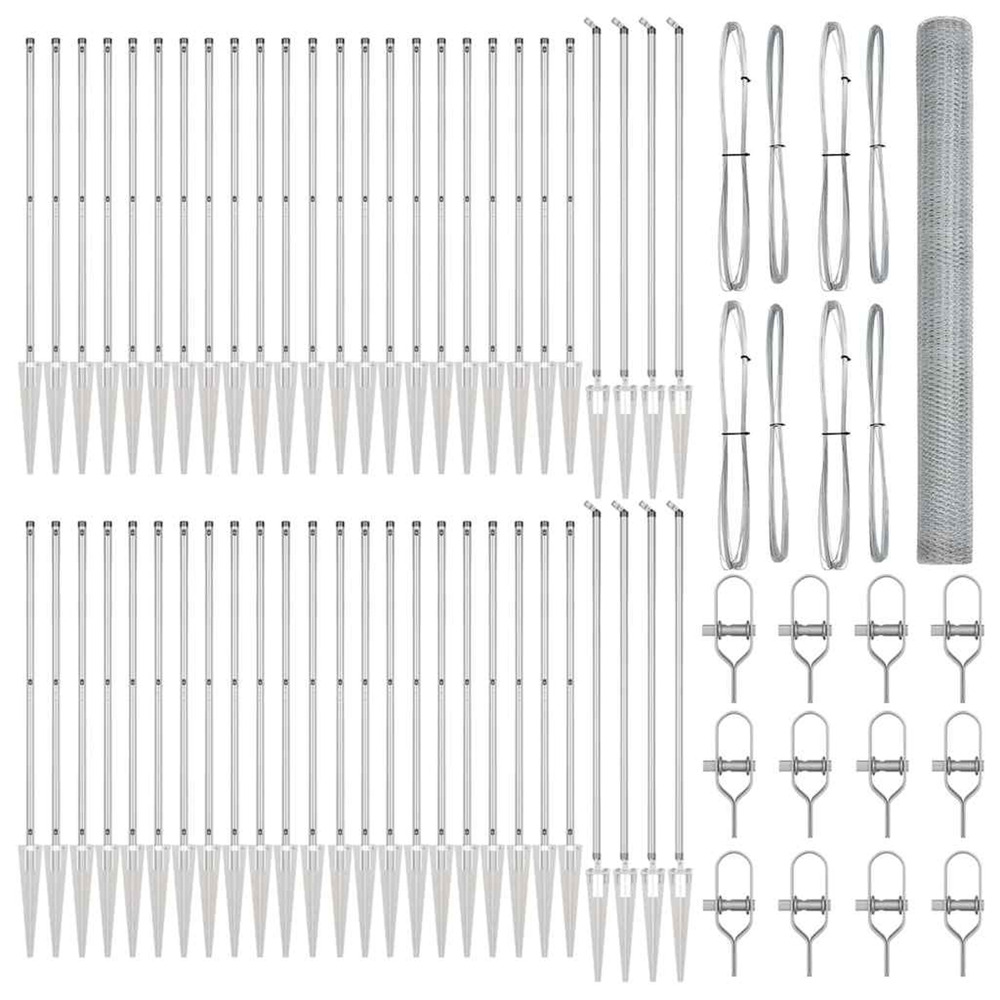 Clôture avec poteaux argent 1.6 x 100 m acier recouvert de pvc