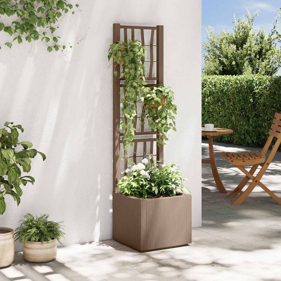 Jardinière avec treillis intégré 38l pp marron pour plantes grimpantes balcon jardin