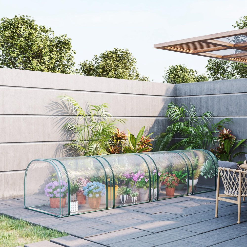 Serre tunnel basse en acier 395 x 100 x 80 cm transparente pour potager avec portes zippées - comfortxl outdoor living