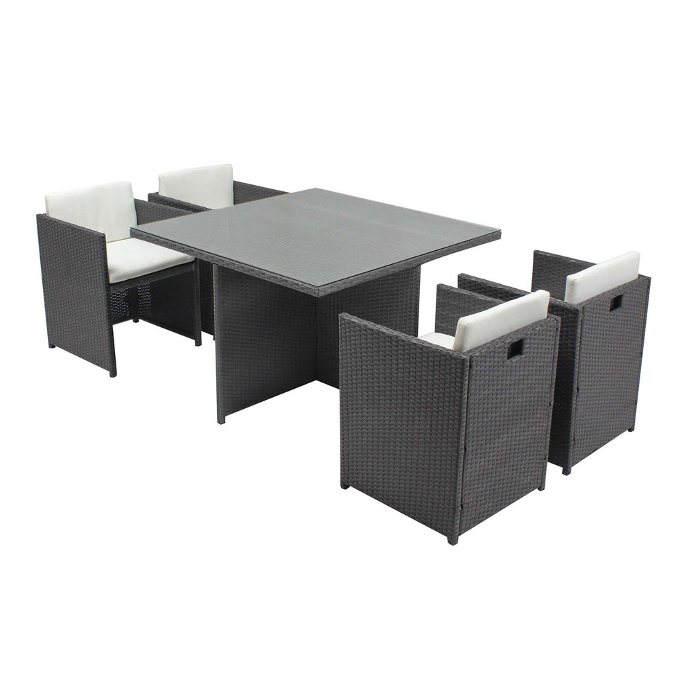 Table et chaises 4 places encastrables en résine gris-blanc miami