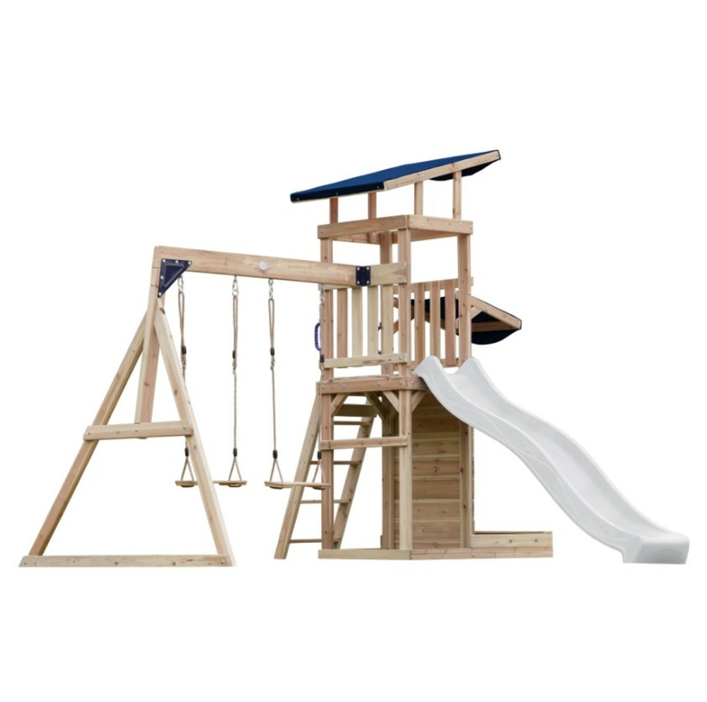 Portique malik 2 balançoires + mur toboggan blanc