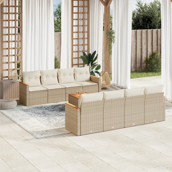 Salon de jardin avec coussins 9 pcs beige résine tressée