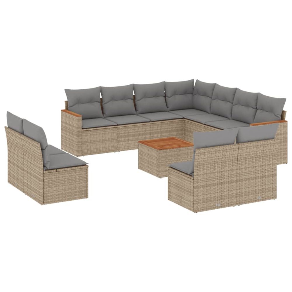 Salon de jardin et coussins 12 pcs mélange beige résine tressée