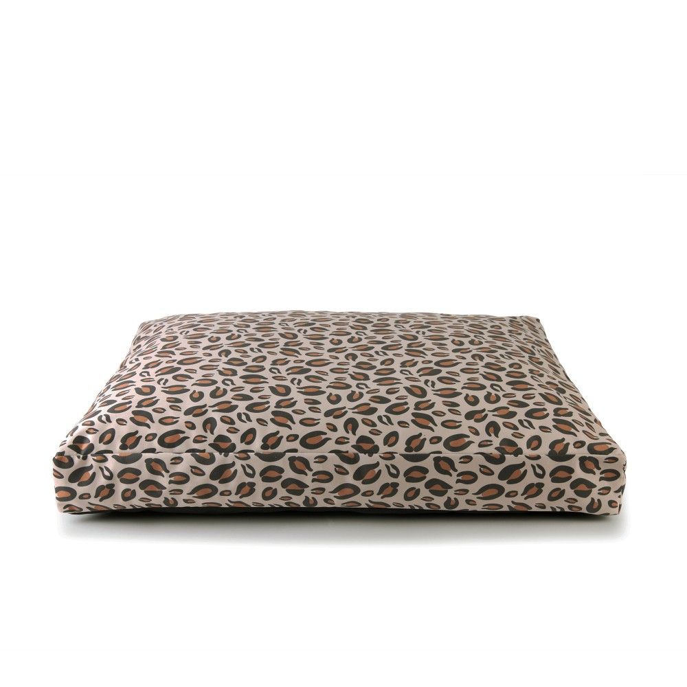 Montaigne - lit pour chien de luxe, orthopédique et déhoussable, en tissu motif léopard sable sauvage, 80x60x10cm