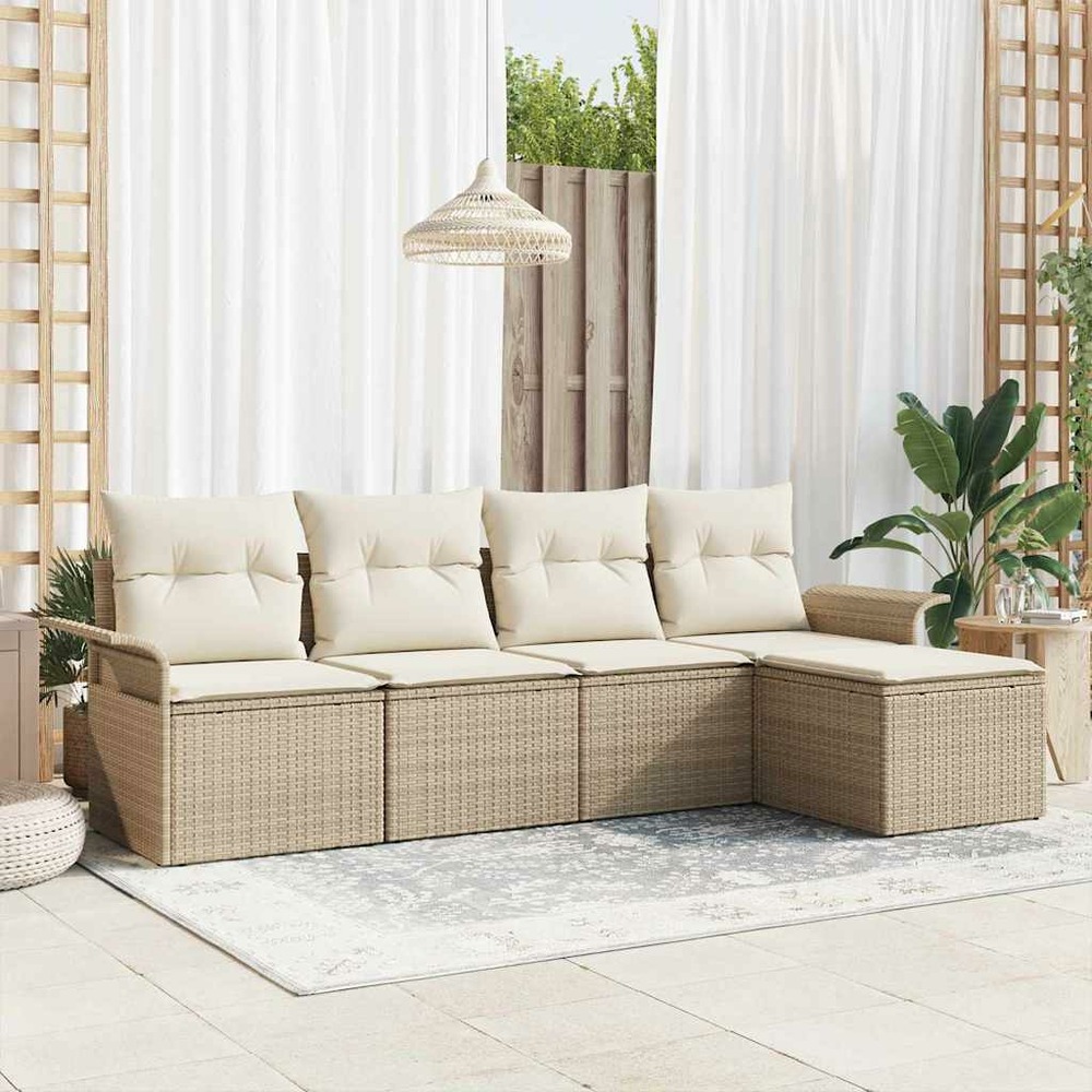 Ensemble de canapé de jardin avec coussin 5 pcs beige polyrotin
