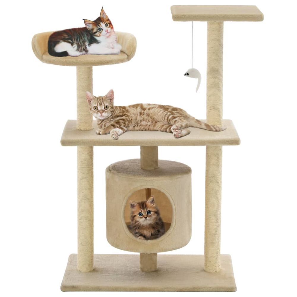 Arbre à chat 95 cm avec griffoir sisal et niche pour chat et chaton beige