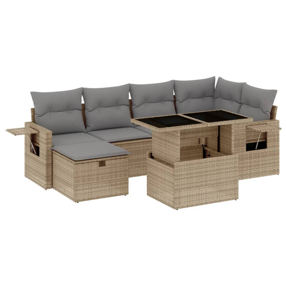 Salon de jardin avec coussins 7 pcs beige résine tressée
