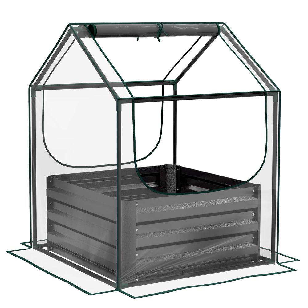 Carré potager serre acier galvanisé jardin protection plantes fond ouvert 70x90cm gris