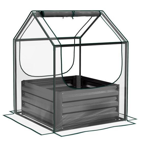 Carré potager serre acier galvanisé jardin protection plantes fond ouvert 70x90cm gris