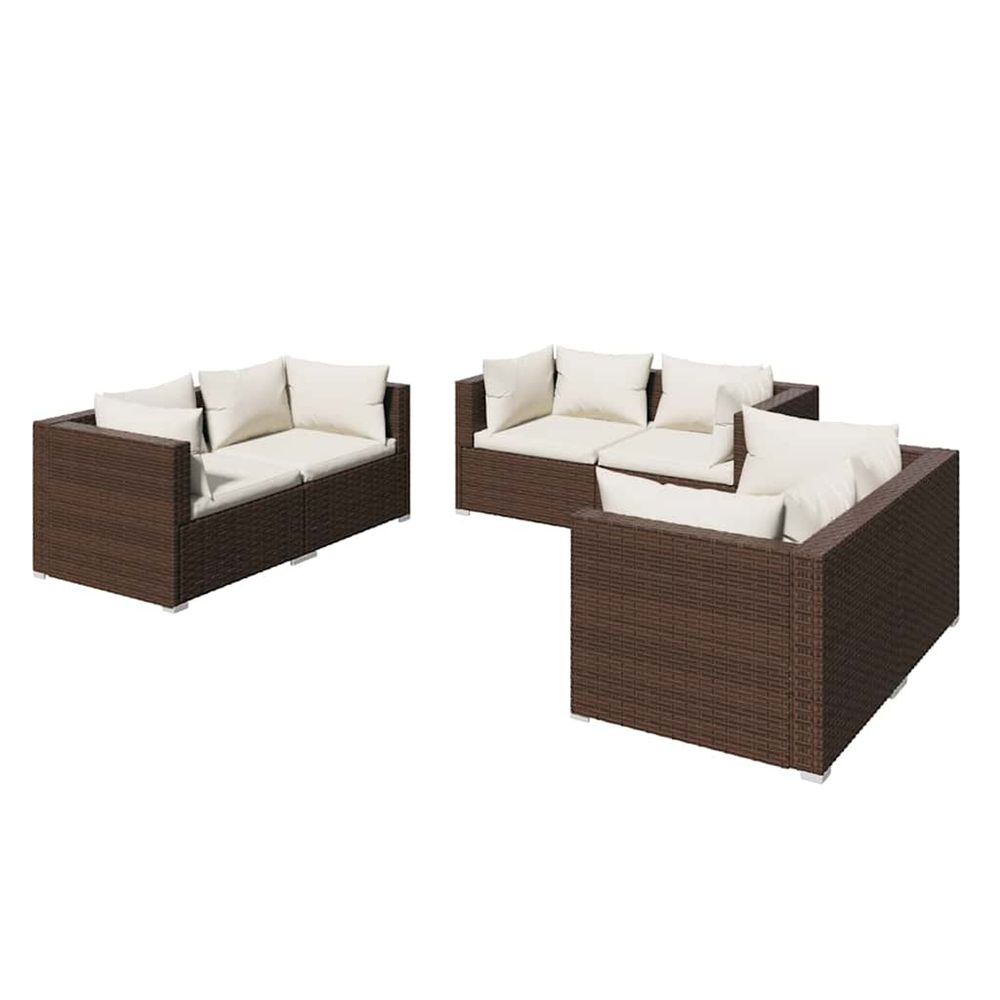 Salon de jardin 6 pcs avec coussins résine tressée marron