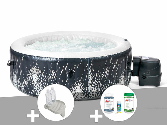 Kit spa gonflable purespa galaxie rond bulles avec led 4 places + porte-verre +