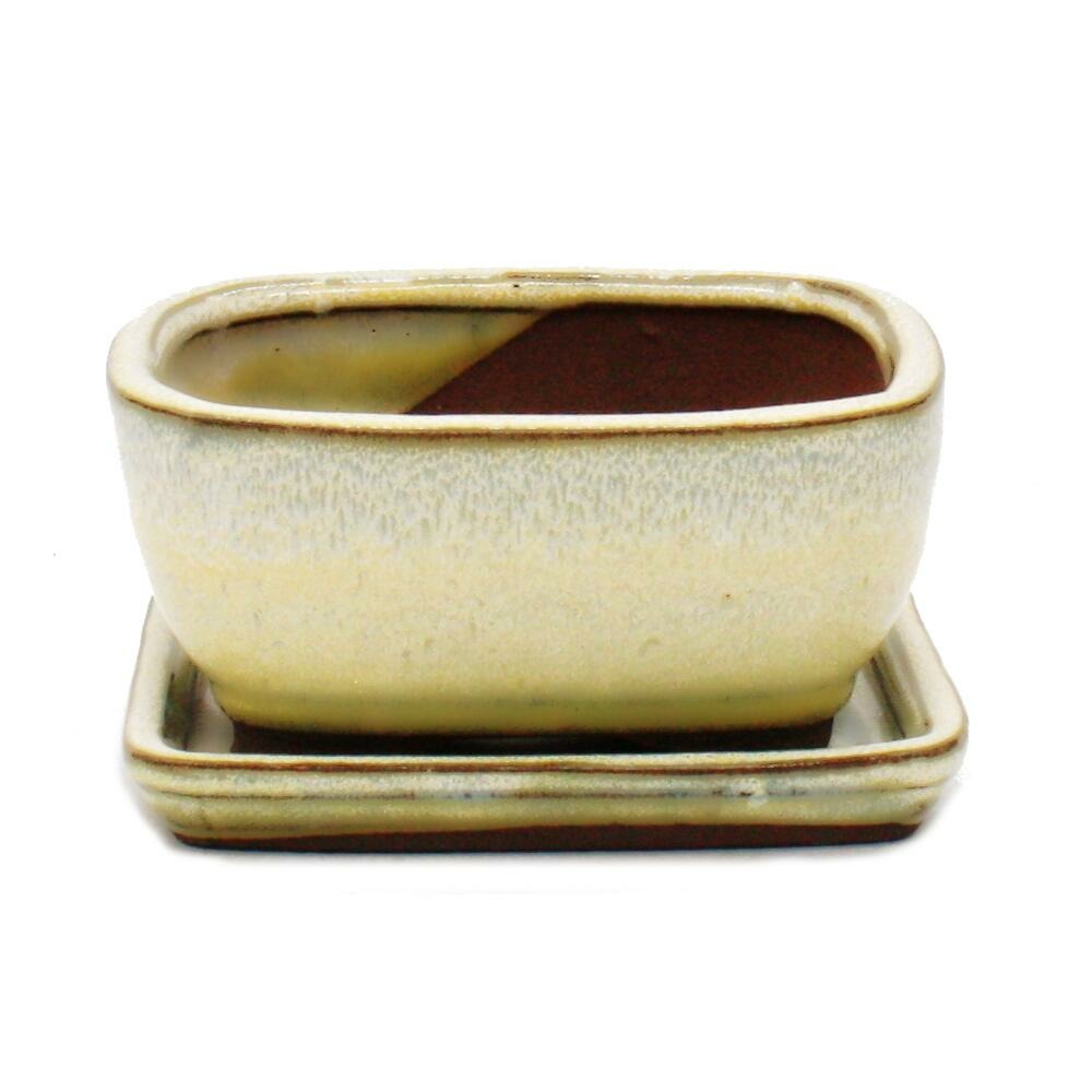 Bonsai-schale mit unterteller gr. 1 hellbeige rechteckig modell gb5 l 12cm  b 9,5cm h 5,5 cm | Truffaut