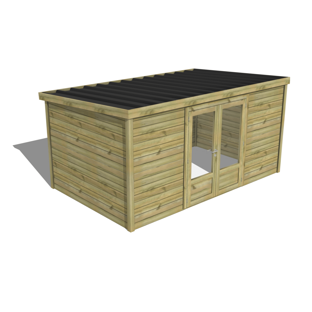 Abri de jardin bois pin traité autoclave 27mm - essentiel - 4,34x2,64m / 11m2 - bac acier - abri français