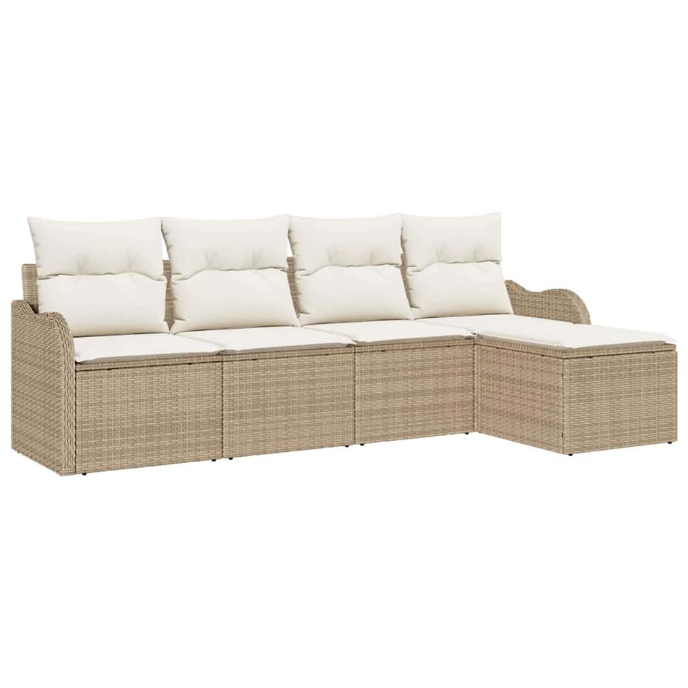 Ensemble de canapé de jardin 5 pc beige et blanc polyrotin