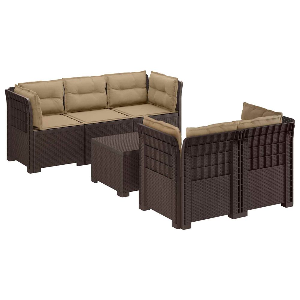 Canapé de jardin 5 places avec coussins aspect rotin pp marron