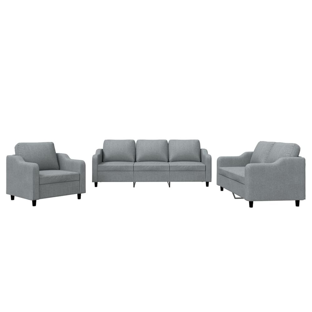 Ensemble de canapés 3 pcs avec coussins gris clair tissu