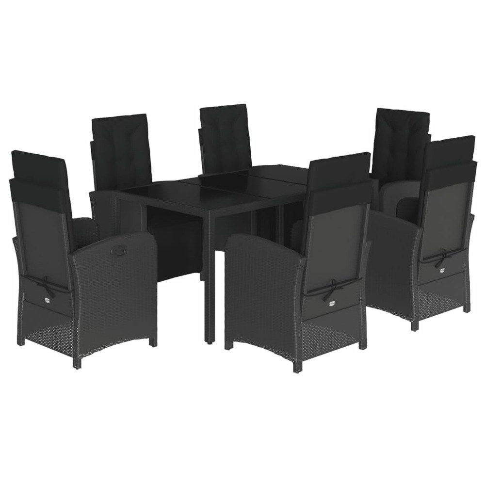 Ensemble à manger de jardin coussins 7pcs noir résine tressée