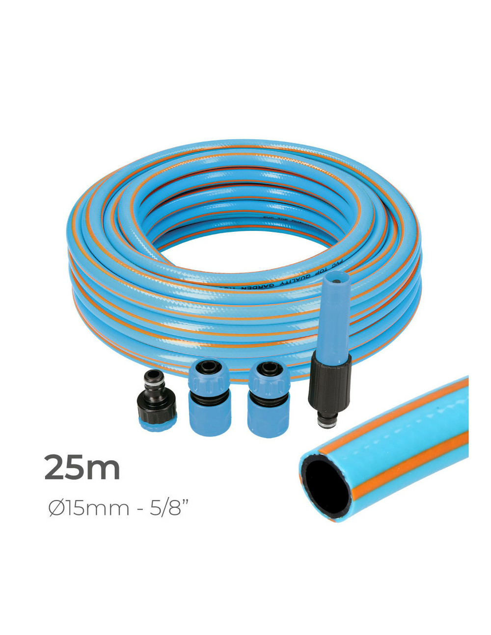 Kit de tuyau de jardin professionnel intérieur ø15mm extérieur ø20mm (5/8'') 25m avec accessoires pvc edm