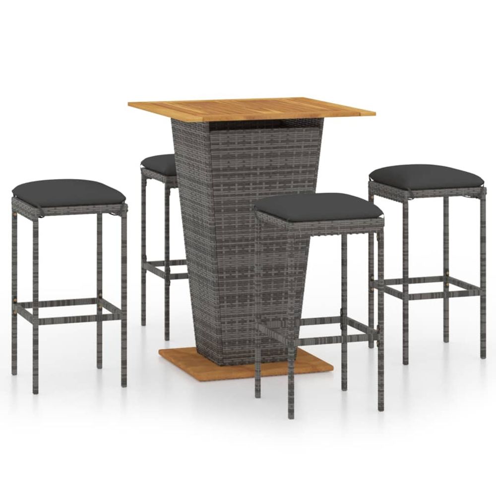Ensemble de bar de jardin 5 pcs et coussins résine tressée gris