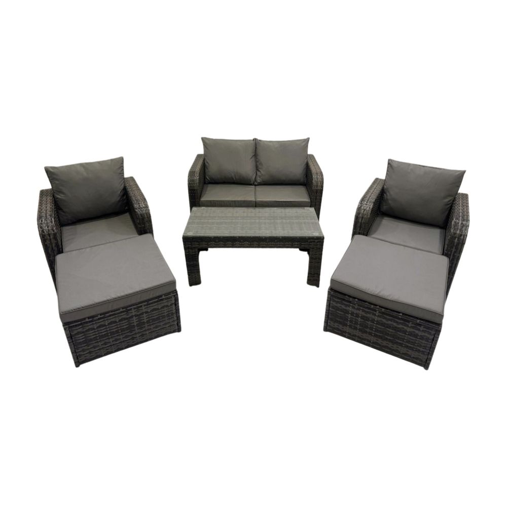 6 places ensemble de meubles de jardin avec table basse rectangulaire chaise inclinable canapé d'amour 2 grand tabourets