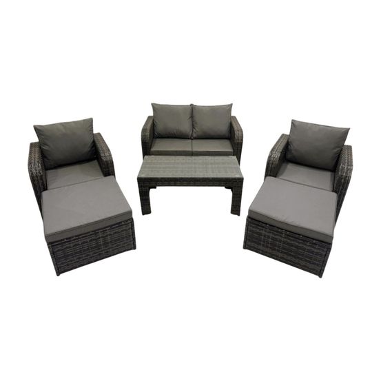 6 places ensemble de meubles de jardin avec table basse rectangulaire chaise inclinable canapé d'amour 2 grand tabourets