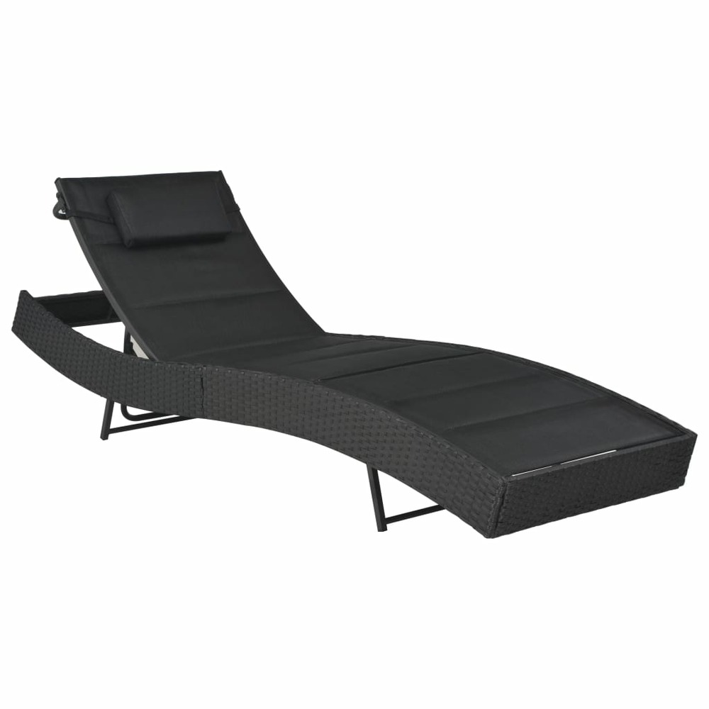 Transat chaise longue bain de soleil lit de jardin terrasse meuble d'extérieur résine tressée et textilène noir