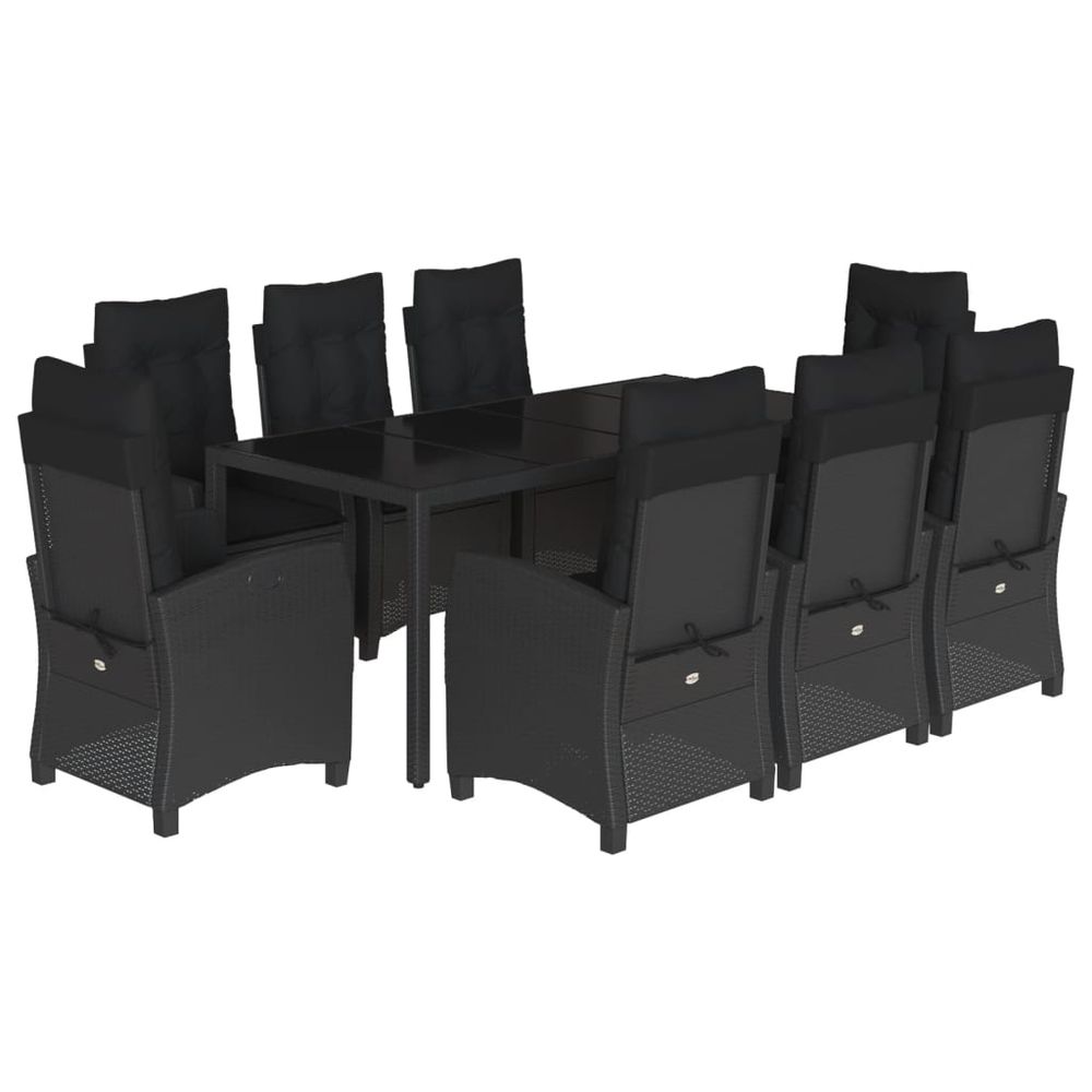 Ensemble à manger de jardin 9pcs coussins noir résine tressée