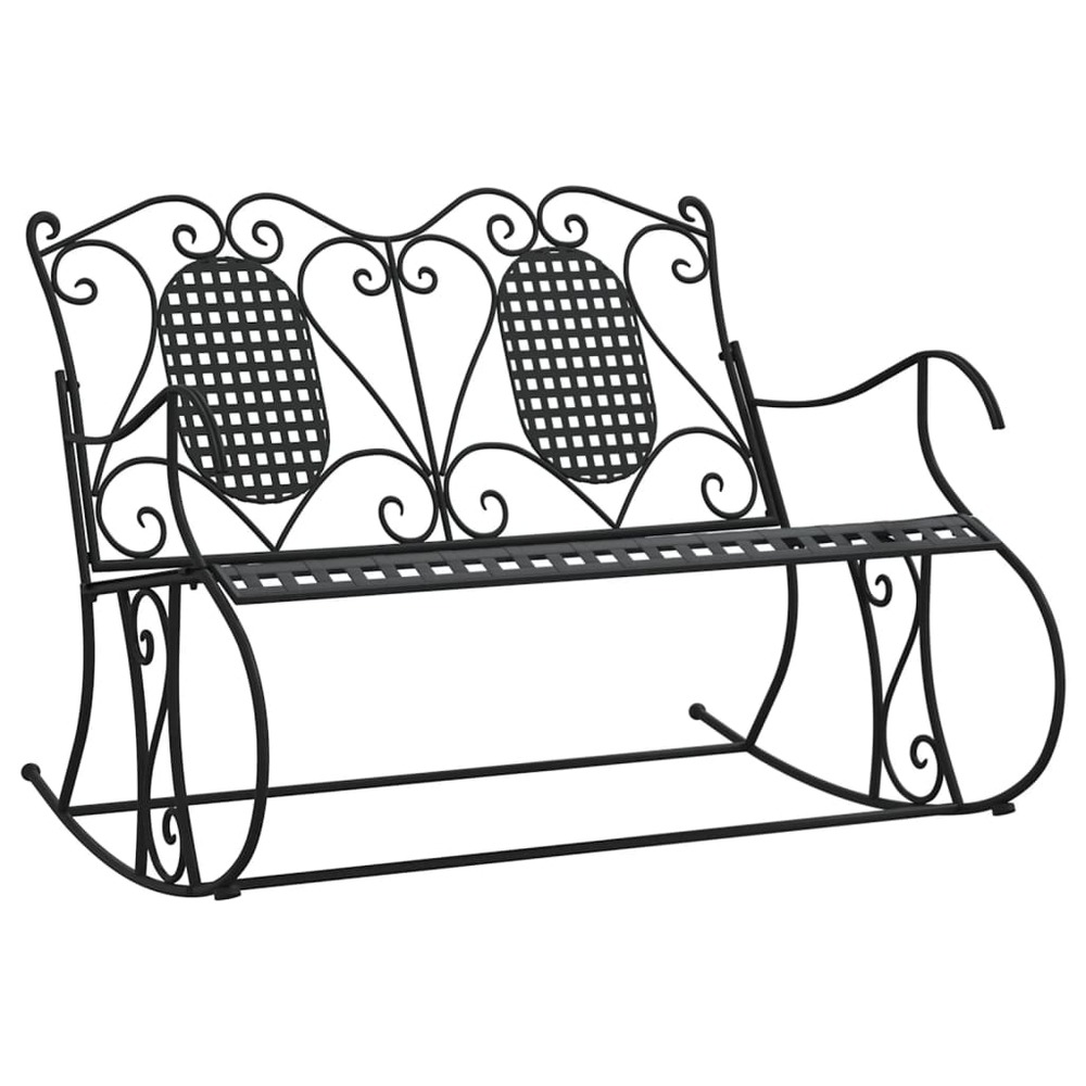 Banc de jardin meuble de patio d'extérieur terrasse à bascule 2 places 113 cm noir acier