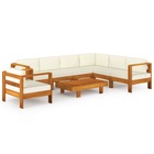 Salon de jardin meuble d'extérieur ensemble de mobilier 8 pièces avec coussins blanc crème bois d'acacia
