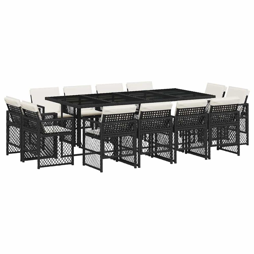Ensemble à manger de jardin 13 pcs coussins noir résine tressée