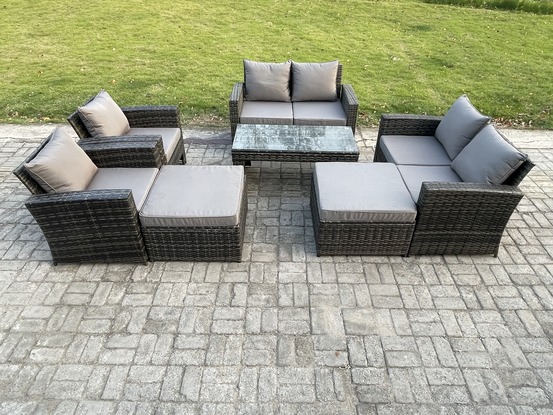 8 places dossier haut ensemble de meubles de jardin en rotins ave table basse doppelsofa
